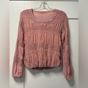 BRAND NEW Women's Pink Lace Sequins Scrunchy Blouse